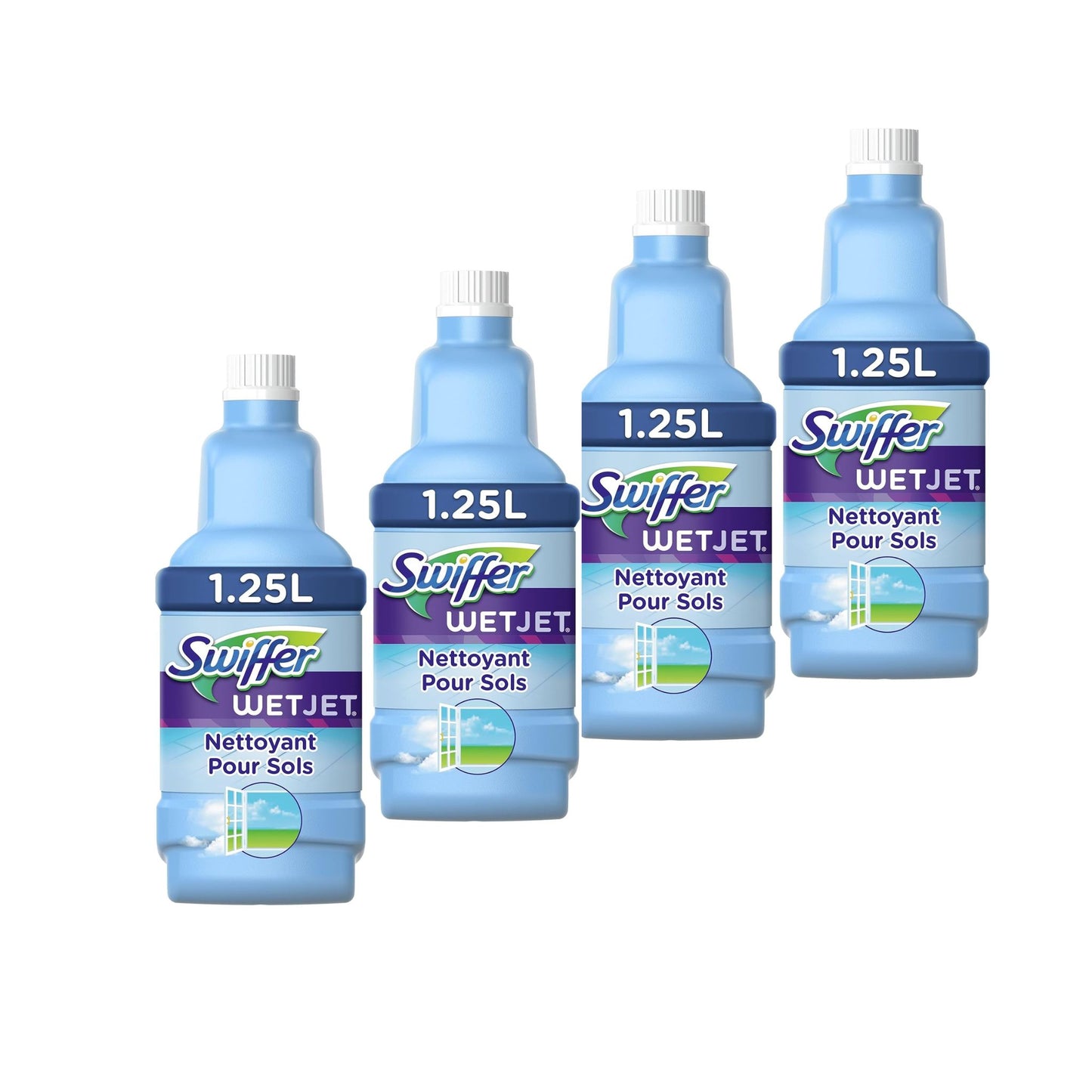SWIFFER - WetJet Nettoyant Sol pour Balai Spray - Lot de 4x1.25L